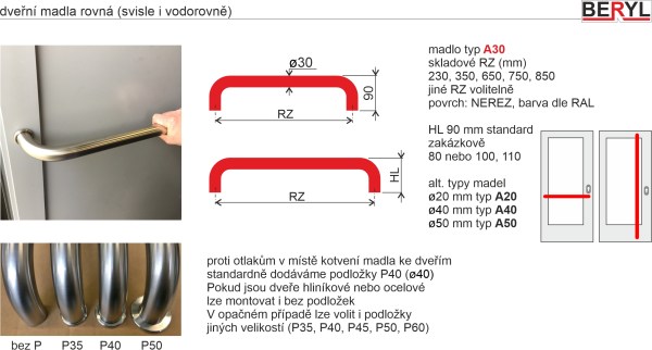 Dveřní madlo rovné jistící A30